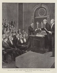 Preisverleihung an den Royal Academy Schools, Sir Edward Poynter, PRA, überreicht die Auszeichnungen
